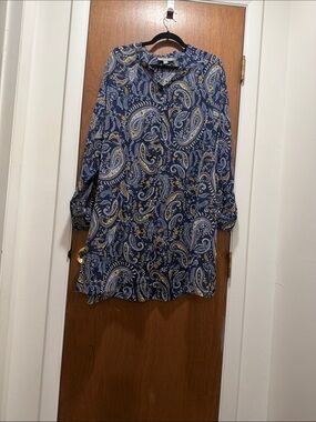 Jessica London Navy Paisley Blouse with Yellow Accents